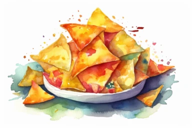 watercolor nachos clipart, HD, isolated white background, spaced out