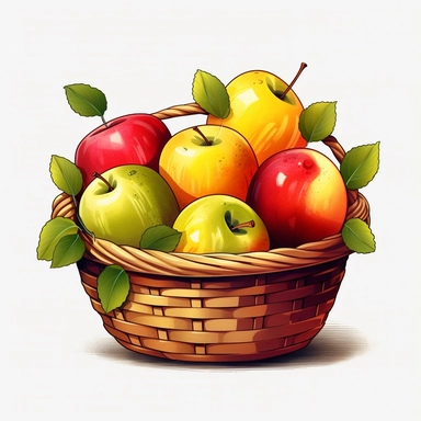 Apple With Fruit Basket, vector style Clipart, White Background ar 1:1