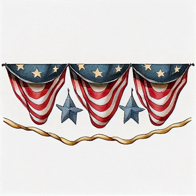 American Flag Bunting Flag, extremely detailed, watercolor clipart, white background,