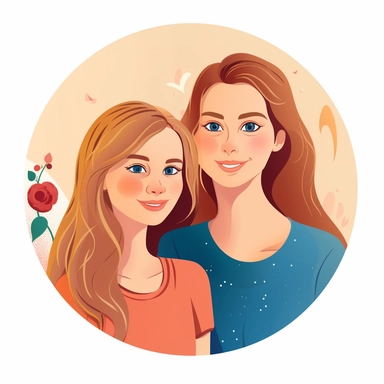 cameo clipart, mom and teen daughter, white background