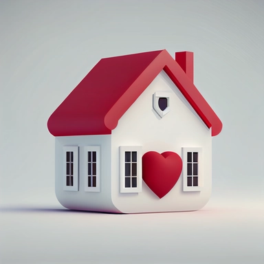 house with a heart clipart, help and care concept game style white background, 3D, plastic material render, high resolution, 8k illustration, vector , flat, minimalist, cute, elegant, simple, concept, design , high res , 8k, detail