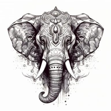 creative tattoostyle portrait of elephant head clipart scribble, side view, elaborate indian decor, white background