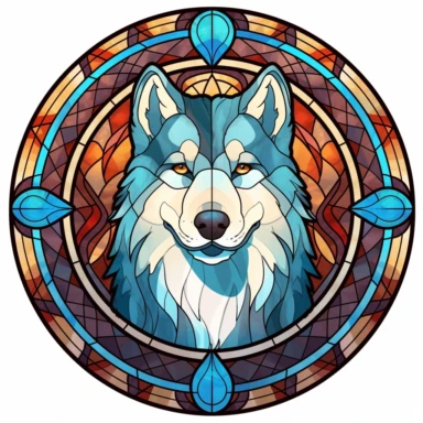 Stained Glass Siberian Husky Dog circle Clipart