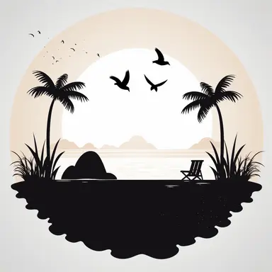 simple beach scene black, svg, clipart, silhouette cricut, white background