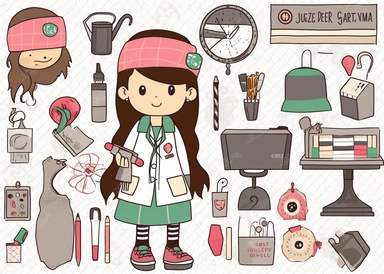 girlie nurse clip arts clipart, pink, in the style of light maroon and emerald, detailed sketching, science academia, studyblr, gray and beige, iso 200, cluttered, white background