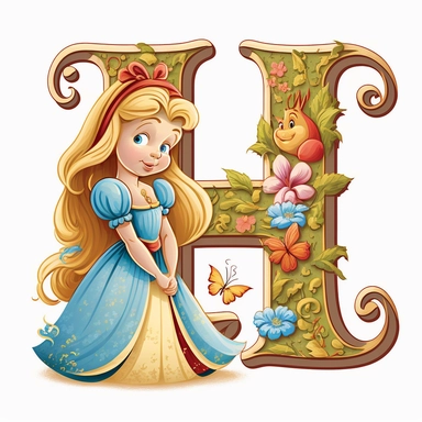 cute clipart for childrens book letter H happy disney princess theme