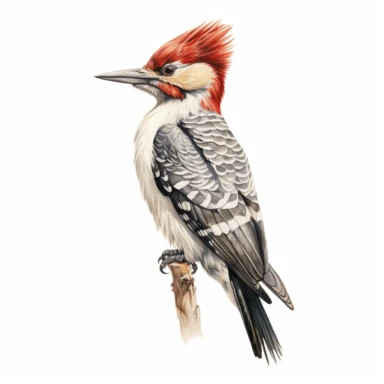 watercolor for a clipart with a white background of a hyperdetailed woodpecker, painted by Mary Jane Ansell