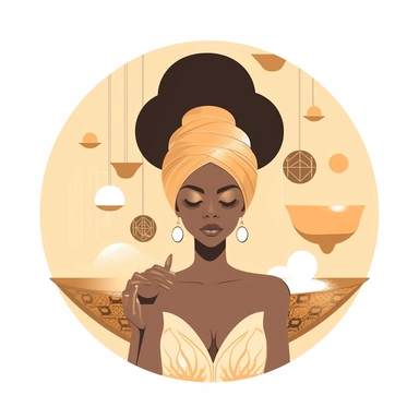 art deco style clipart of ethnic female having a spa day. white background