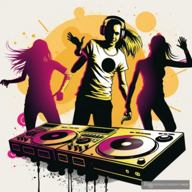 clipart a Man dj in club , girls very Cute dancing on the dancefloor