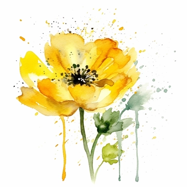 buttercup flower yellow splash watercolor clipart, minimalist, bright colors, isolated white background, 8k