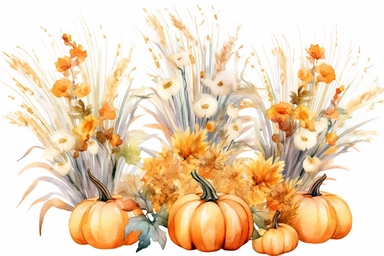 Watercolor Pumpkin Bouquets Clipart - autumn watercolor,clear image , high resolution ,WHITE BACKGROUNDS,