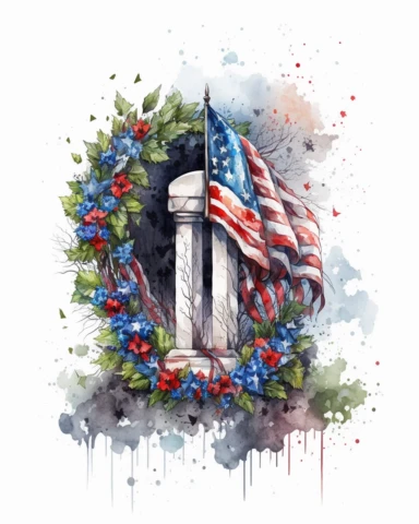 memorial day clip art, watercolor, detailed, white backgound, Super-Resolution, Megapixel, 32k