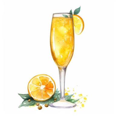 Mimosa: A classic brunch cocktail made with champagne and orange juice.watercolor, clipart