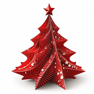 collapsible red christmas tree decorated with star on top, clip art style, white background