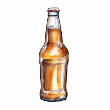 plain bottle of beer, watercolor illustration, clipart