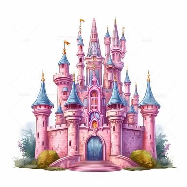 Pastel Color Beautiful Fairy Castle Clipart ,Cartoon,hyper realistic, intricate detail, illustration style,high solution,on the white background