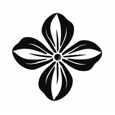 A black silhouette of a flower with 5 petals on a white background in clipart style.