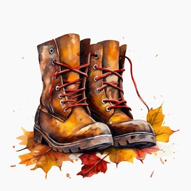 a single clipart image png graphic of a Realistic Painting Clipart Season Autumn Fall Boots PNG Illustration
