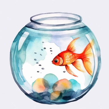 Watercolor fish bowl clipart, white isolated background, space out, hd