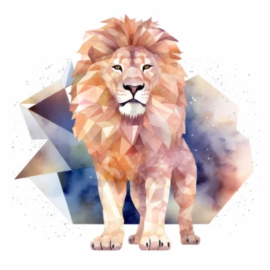 watercolor clipart of celestial white roaring lion, full body shot, sacred geometrical patterns, cosmos in background, on white background