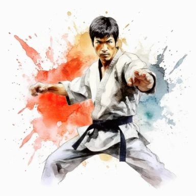 Jeet Kune Do, Karate, highly detailed, watercolor, clipart, illustration, white background, digital painting, paper crafting, no signature, no text