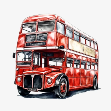 watercolor clipart london Red Double-decker bus