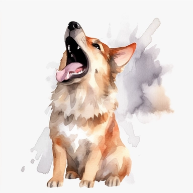Watercolor dog barking clipart, white isolated background, space out, hd