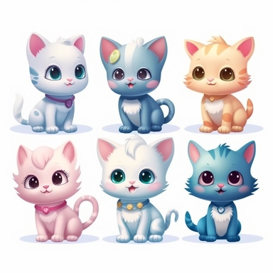 Cute cartoon kittens, emoticons, Sublimation, Clipart, white background, Vector, Isolated, High Resolution