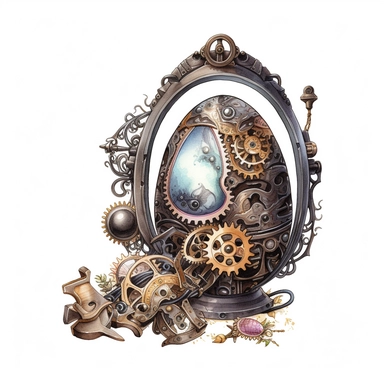 Rerolling Easter, black egg, steampunk ornamental, only one item, picnic, clipart, white background, watercolor, hyper-realistic, high detail, white background