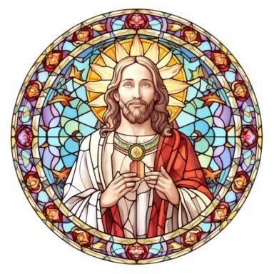 Beautiful Stained glass Jesus Sublimation Clipart,Cartoon, hyper realistic, intricate detail, illustration style,high solution,on the white background