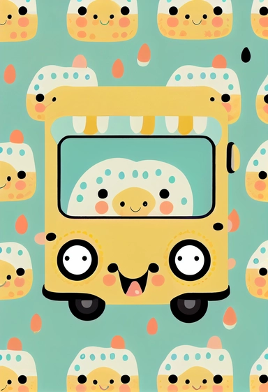Cute happy baby bus bithday pattern, Clipart,by Dr. Seuss ，Blush and bashful background, illustration art