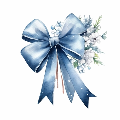 Create a charming watercolor clipart of a wedding bow with a transparent background, showcasing its intricate details and gentle shades of blue, adding a touch of elegance to your beach wedding decorations ,Weeding on the beach, Watercolor, Detailed, sweet, majestic, high resolition, transparent background, no captions