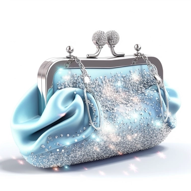 a beautiful prom clutch bag sparkle and glitter in pastel blue white background Clipart
