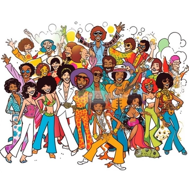 Disco 70s , Funny cartoon Pop clipart white background