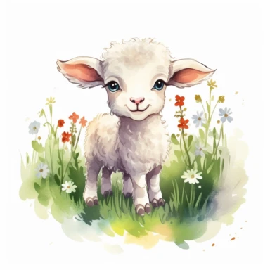 cute lamb grazing in the meadow clipart, original hand drawing, watercolor, understated and flawless for t shirt and cup printing, happy cute smily, transparent background, realistic painting, portrait without writing , style of the artwork, mood of the artwork, vector, contour , white background, 8K quality, ultra detailed , without signature and without meaningless lines, clipart, white background, High Quality, no writting background, no writting, ultra detailed, no symbol, without logo and e