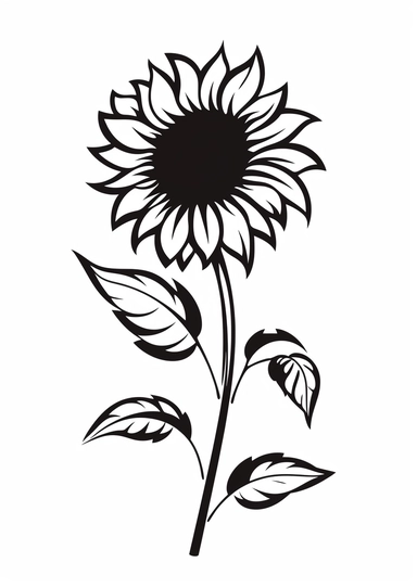 Simple outline of a sunflower, kids cartoon, minimalist, black on white, lineart, 2d flat file, silhouette, clipart, svg