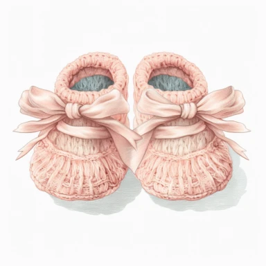 Clipart, vintage illustration, cute wool baby newborn babygirl shoes , pastel color, hand drawn