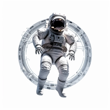 Clipart, An astronaut floating in zero gravity inside a spacecraft, hyperrealistic, hyper high definition