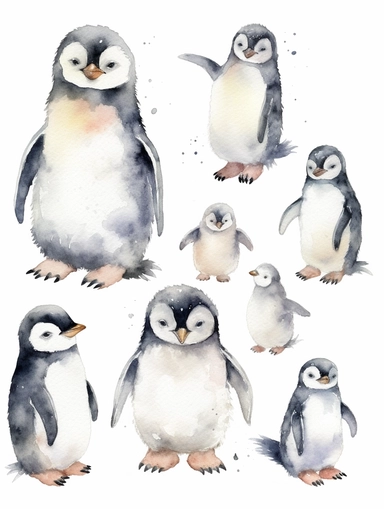 Penguin Watercolor Clipart, Cute Baby Shower Graphics