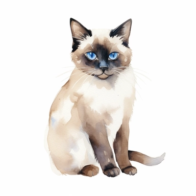 Siamese cat cute watercolor clip art