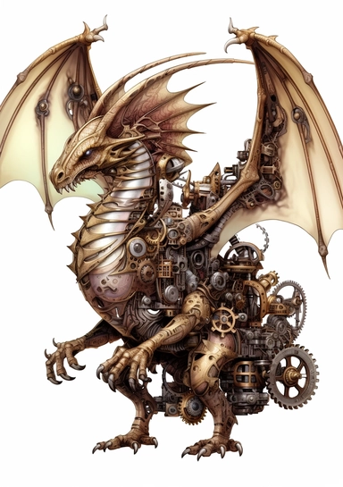 Steampunk Dragons Clipart, high quality, lots of details, white background, full body, hyper quality - 8K, white background
