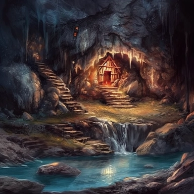 realistic clipart of enchanted pirate cave, digital oil painting