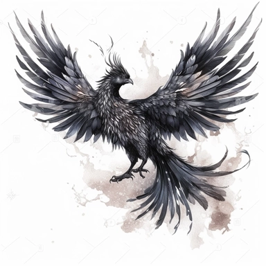 watercolor dark fantasy mystic black phoenix clipart, hd 4k, detailed, isolated on white background