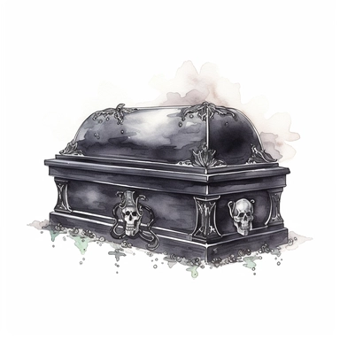 gothic cartoon watercolour black coffin illustration white background clipart style