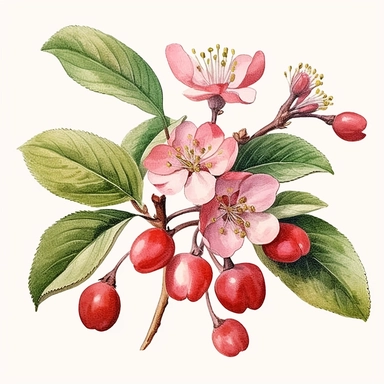 Clipart, vintage, watercolor, Flower Crab Apple illustration, hand drawn, texture