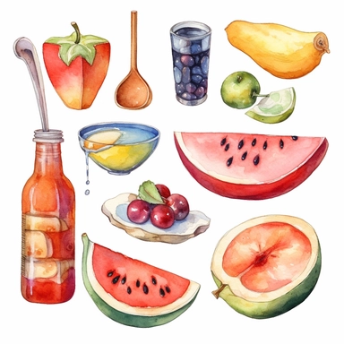 watercolor diabetes related scenes and items , illustrations clipart set, simple, , cartoon elements ,different variants , natural elements, separate elements with a margin, ,4k, high resolution, ,