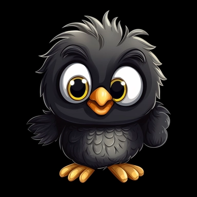 cute cartoon bird clipart, black background,--no cut-off edges