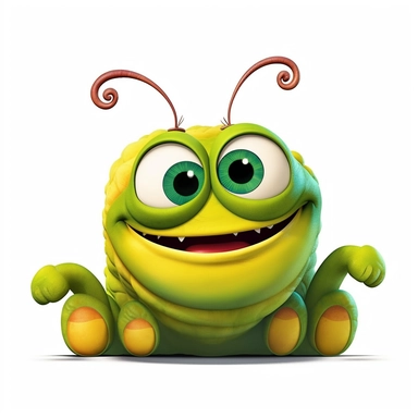 2D Clipart, Cute caterpillar, cute eyes, no shadow, side view, smiling