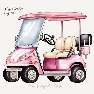 Golf Cart Watercolor, Pink Golf Cart Sports Girl Clipart Nursery Golfer PNG Commercial Use Vehicle Cars Golf Cart PNG Illustration Golf Club