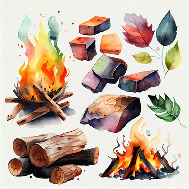 burning firewood Watercolor Clipart, details